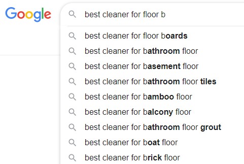 Google Search Suggestions for letter b