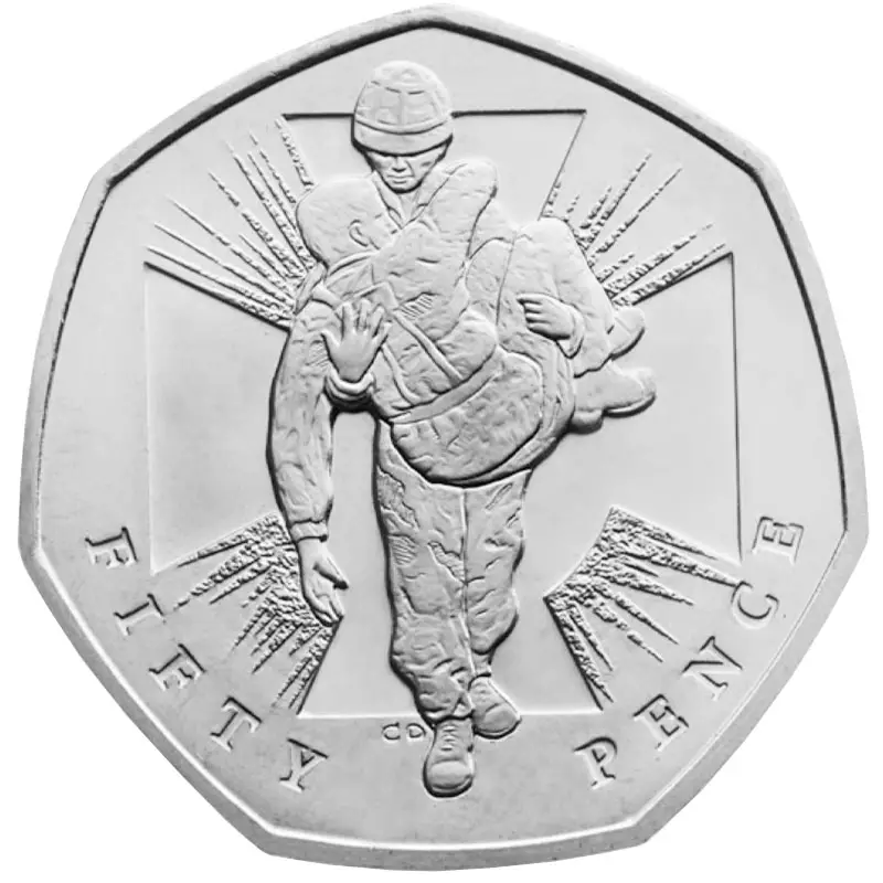 Victoria Cross Heroic Acts - Soldier Carrying Soldier 50p coin