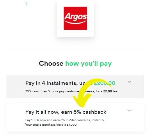 Argos Zilch Cashback
