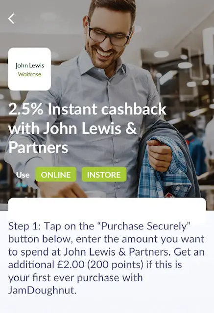 John Lewis Instant Cashback