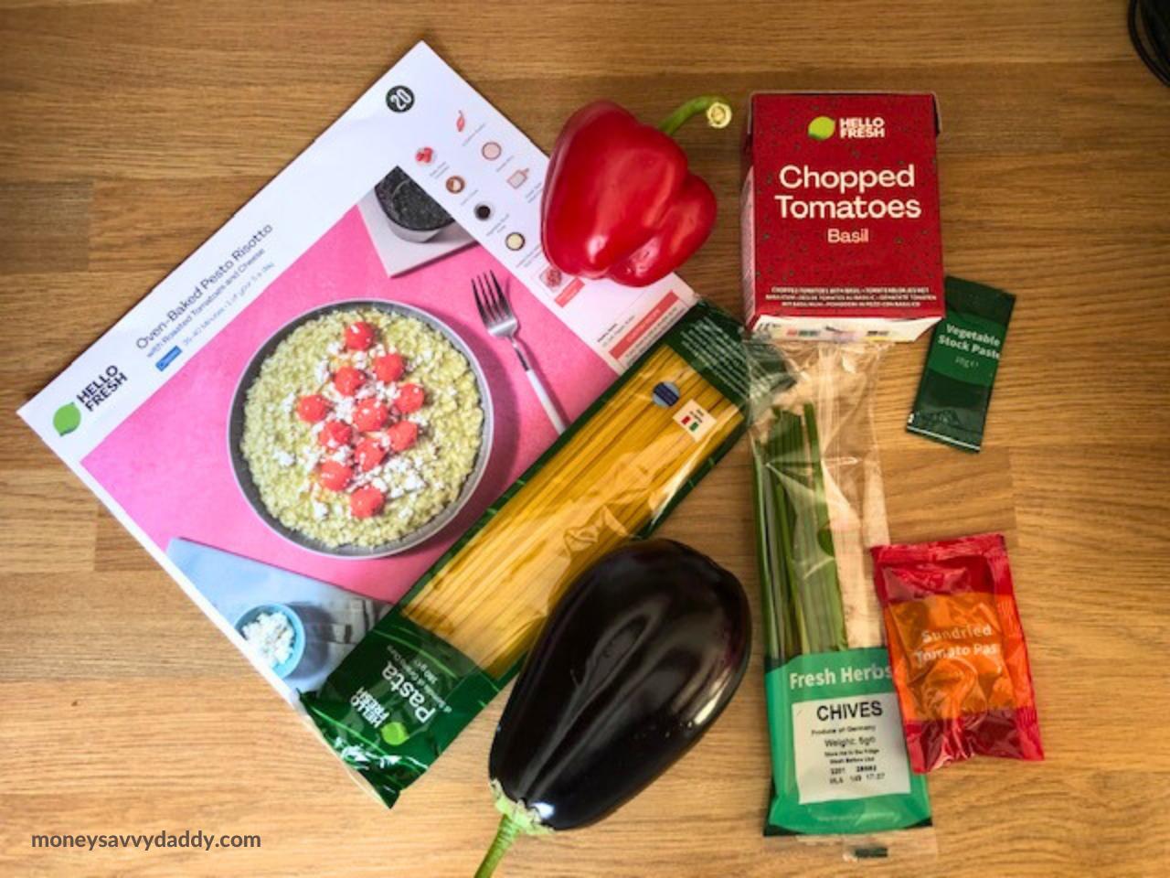 Recipe card and ingredients for HelloFresh Risotto