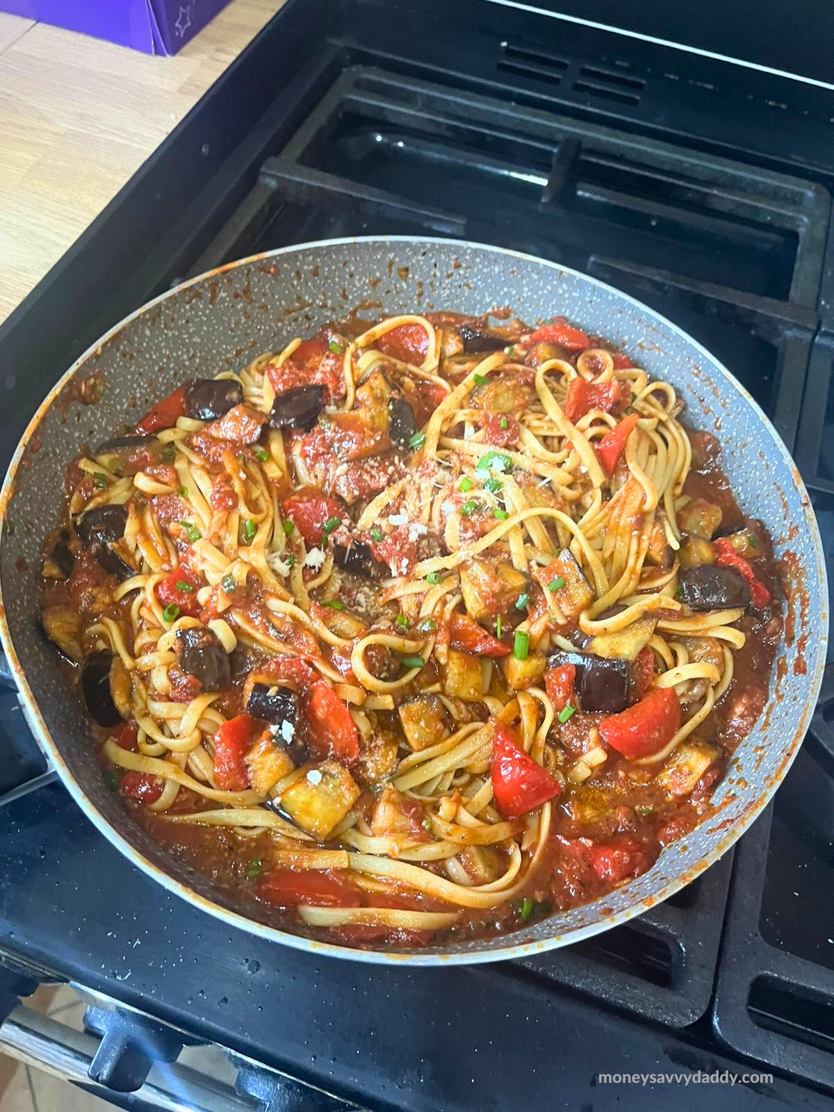 Cooked HelloFresh Roasted Pepper and Aubergine Linguine