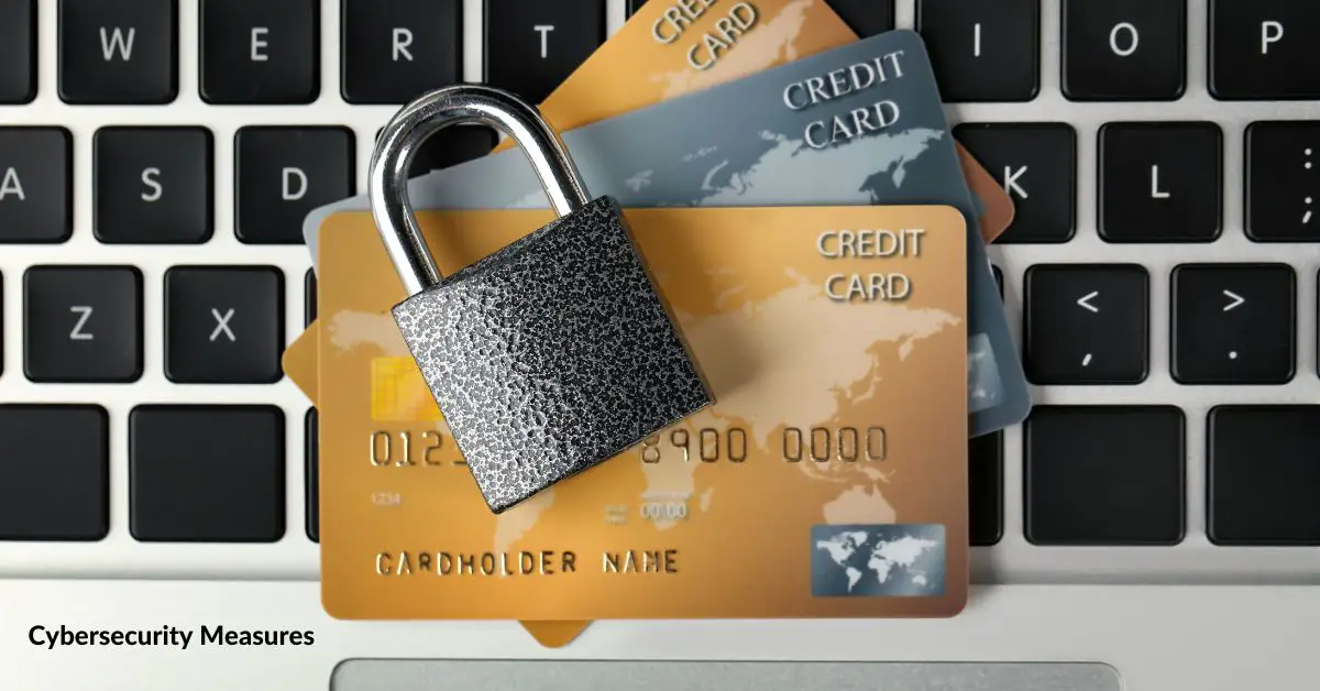 Laptop keyboard with padlock and credit cards